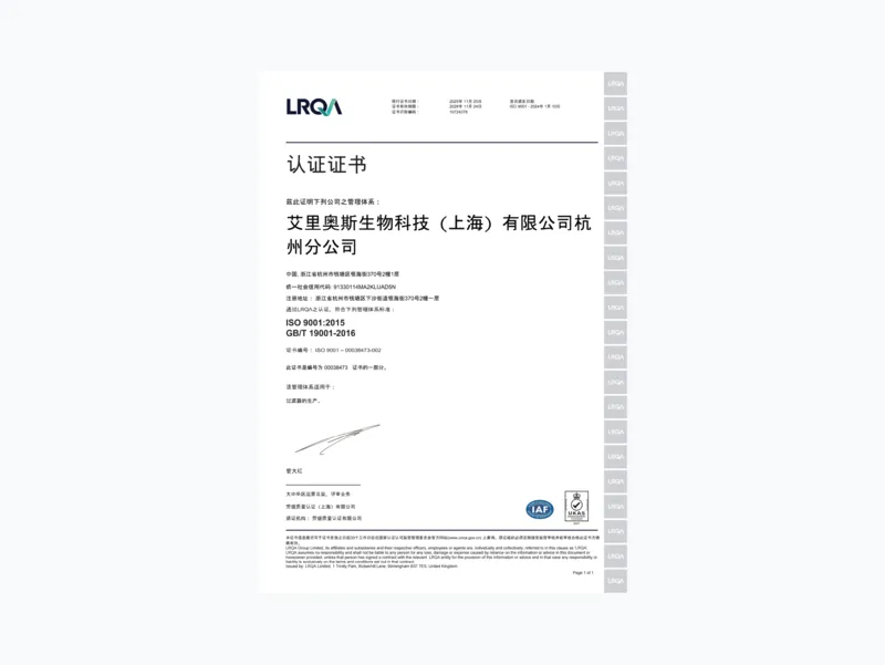 ISO 9001 Quality Management System (Hangzhou Branch)